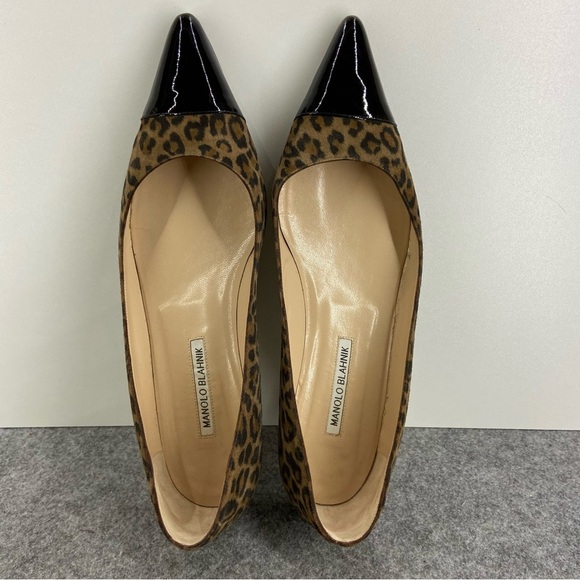 Manolo Blahnik Suede Leopard Print Black Patent Flats Women’s Size 41 - US 9-9.5 - Picture 7 of 13